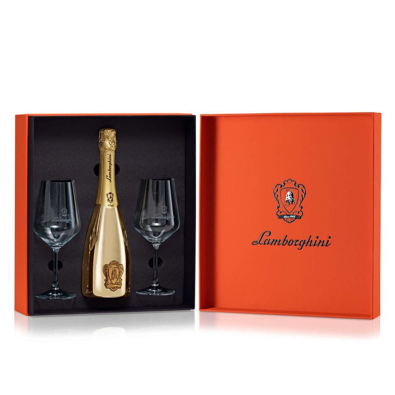 LAMBORGHINI GOLD SPARKLING WINE GIFT with 2GLASES 750mlx3